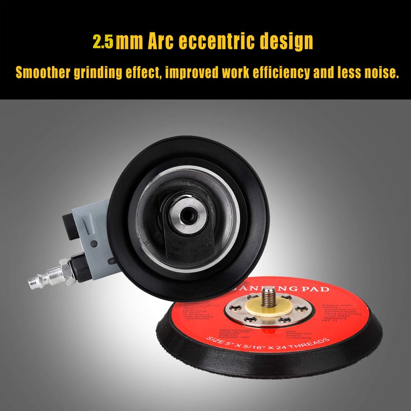 Valianto Air Random Orbital Sander 5" Dual Action Palm Sander, 2.5mm Eccentricity Pneumatic Sander Lightweight and Low Vibration With Speed regulation - Image 4